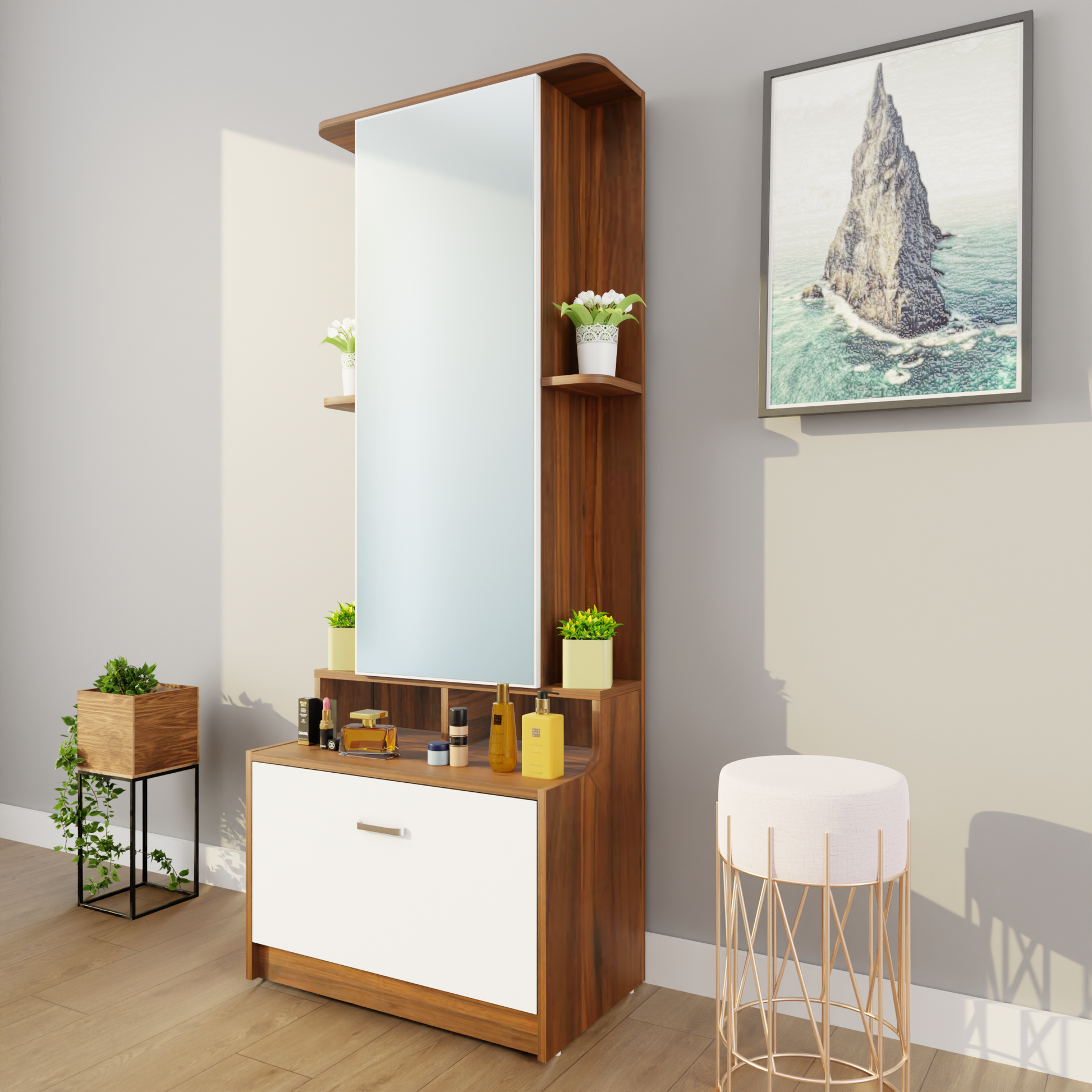 Dressing Table with Mirror Door | Drawer & Shelves | Multi Color Dressing Table VIKI FURNITURE