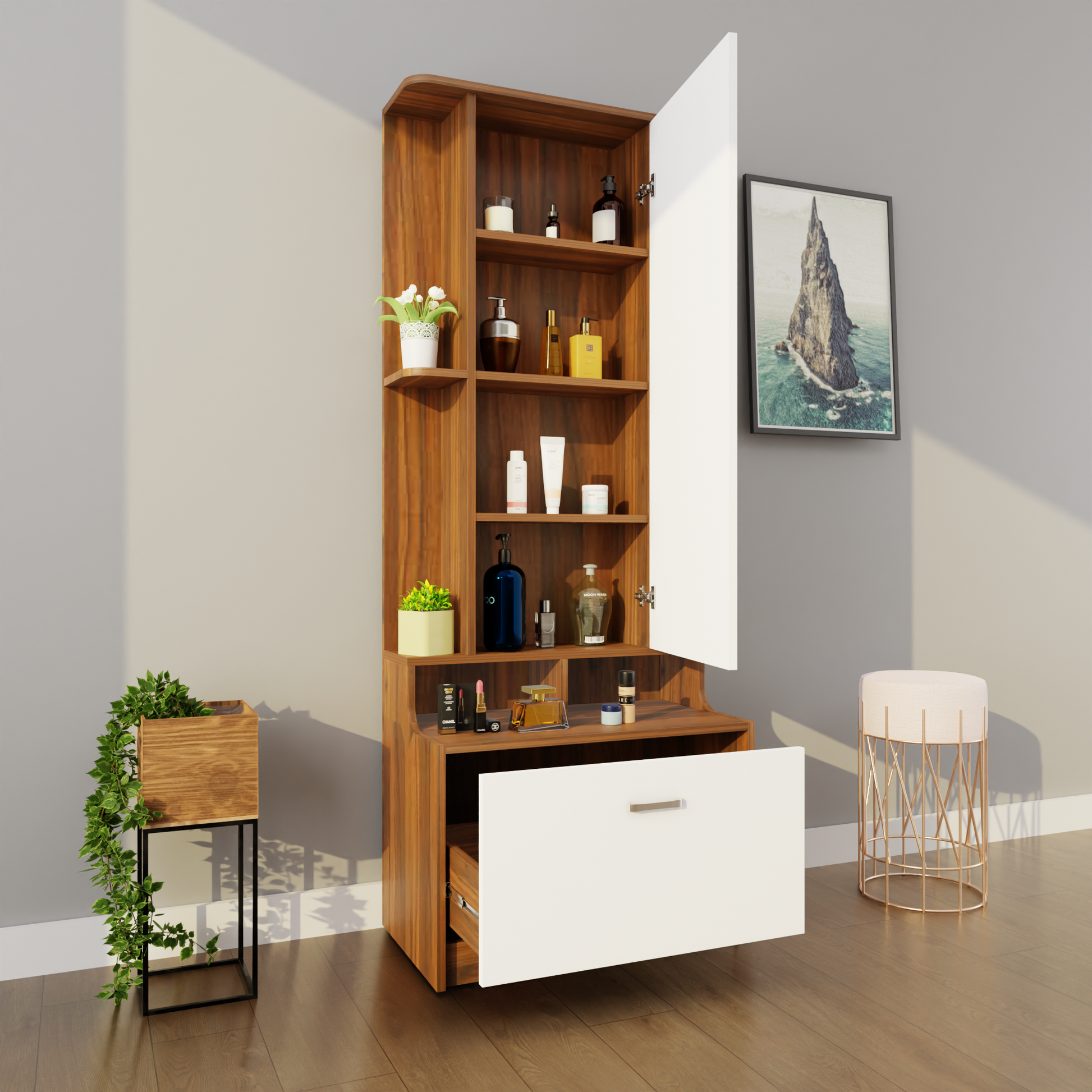 Dressing Table with Mirror Door | Drawer & Shelves | Multi Color Dressing Table VIKI FURNITURE