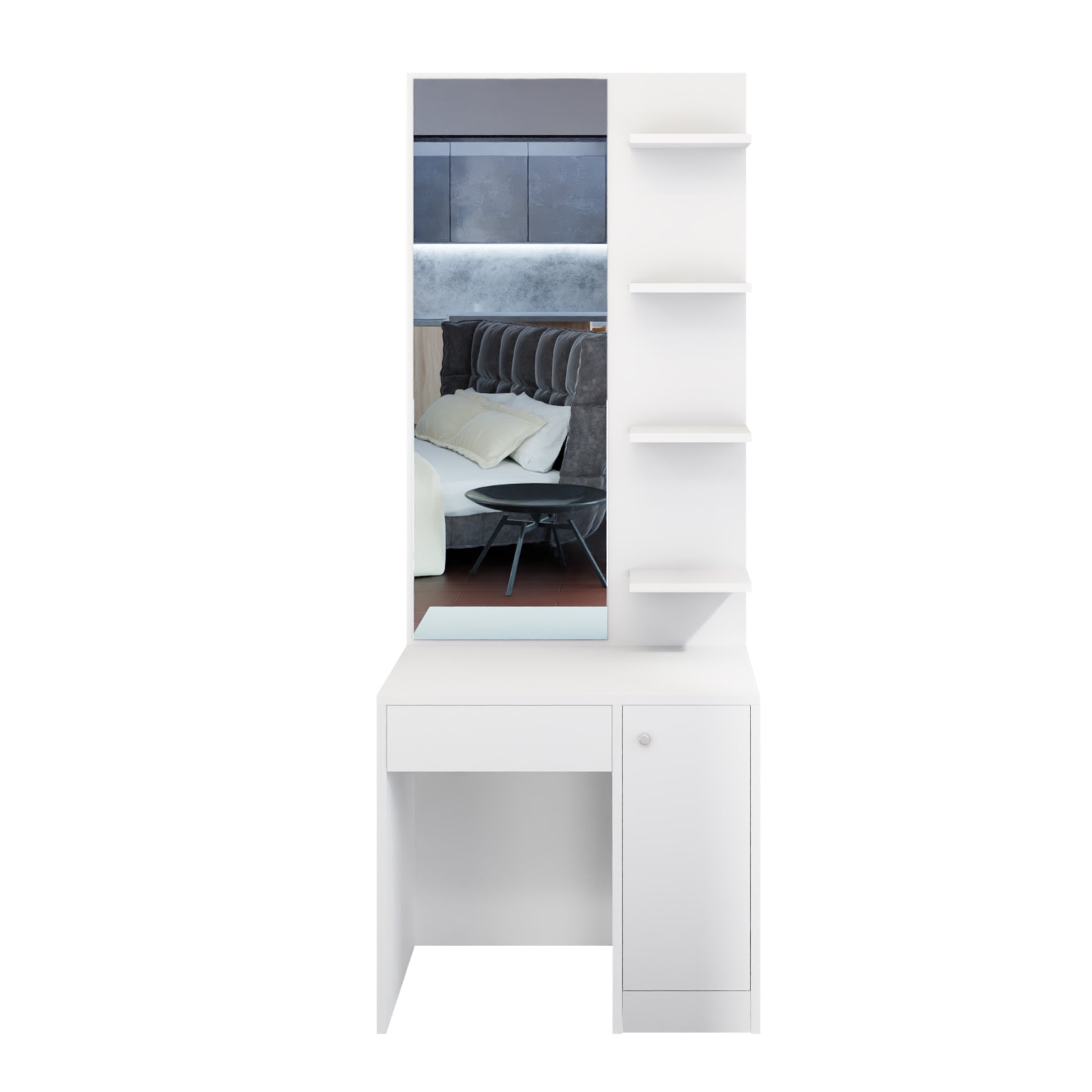Dressing Table with Mirror Door | Door, Drawer & Open Shelves Dressing Table VIKI FURNITURE