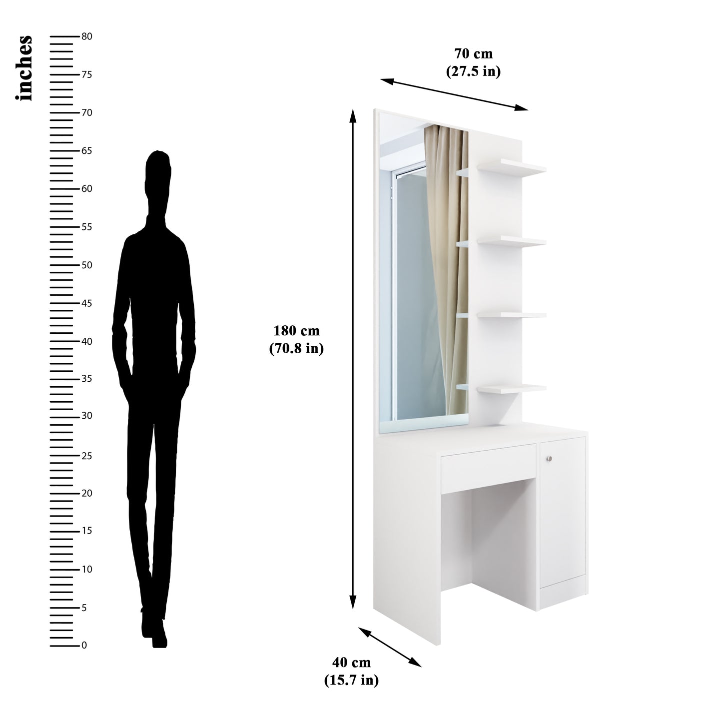 Dressing Table with Mirror Door | Door, Drawer & Open Shelves Dressing Table VIKI FURNITURE