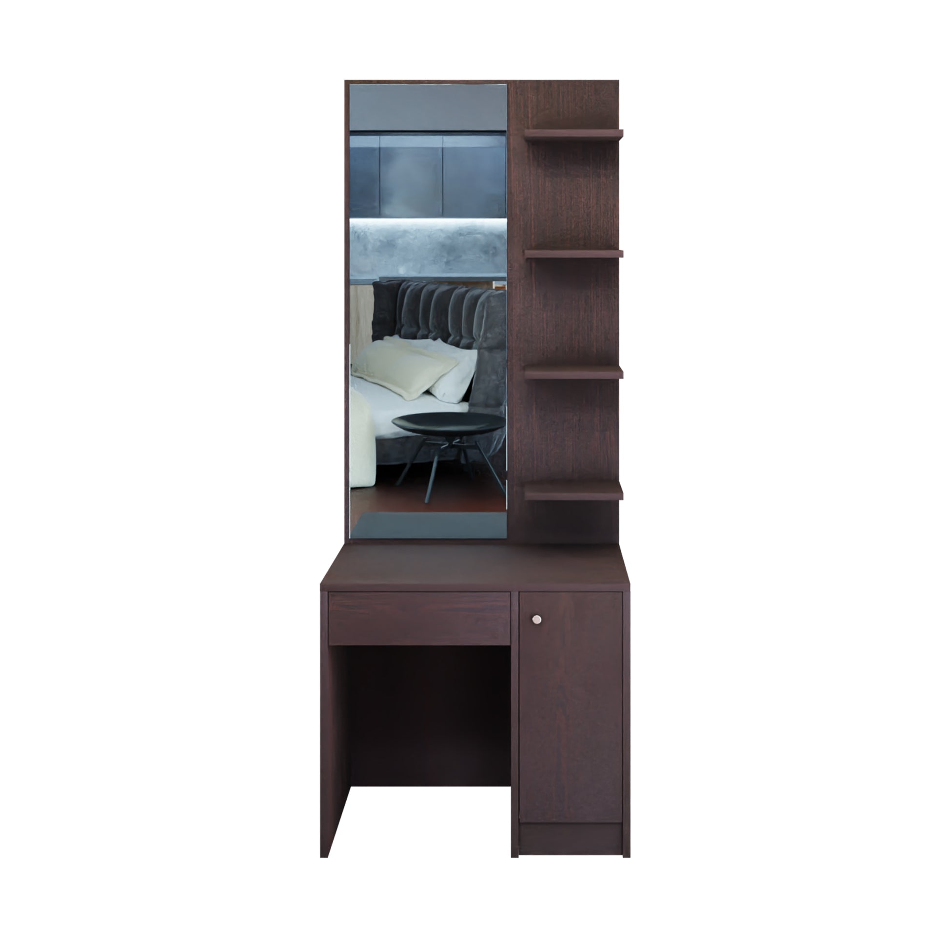 Dressing Table with Mirror Door | Door, Drawer & Open Shelves Dressing Table VIKI FURNITURE