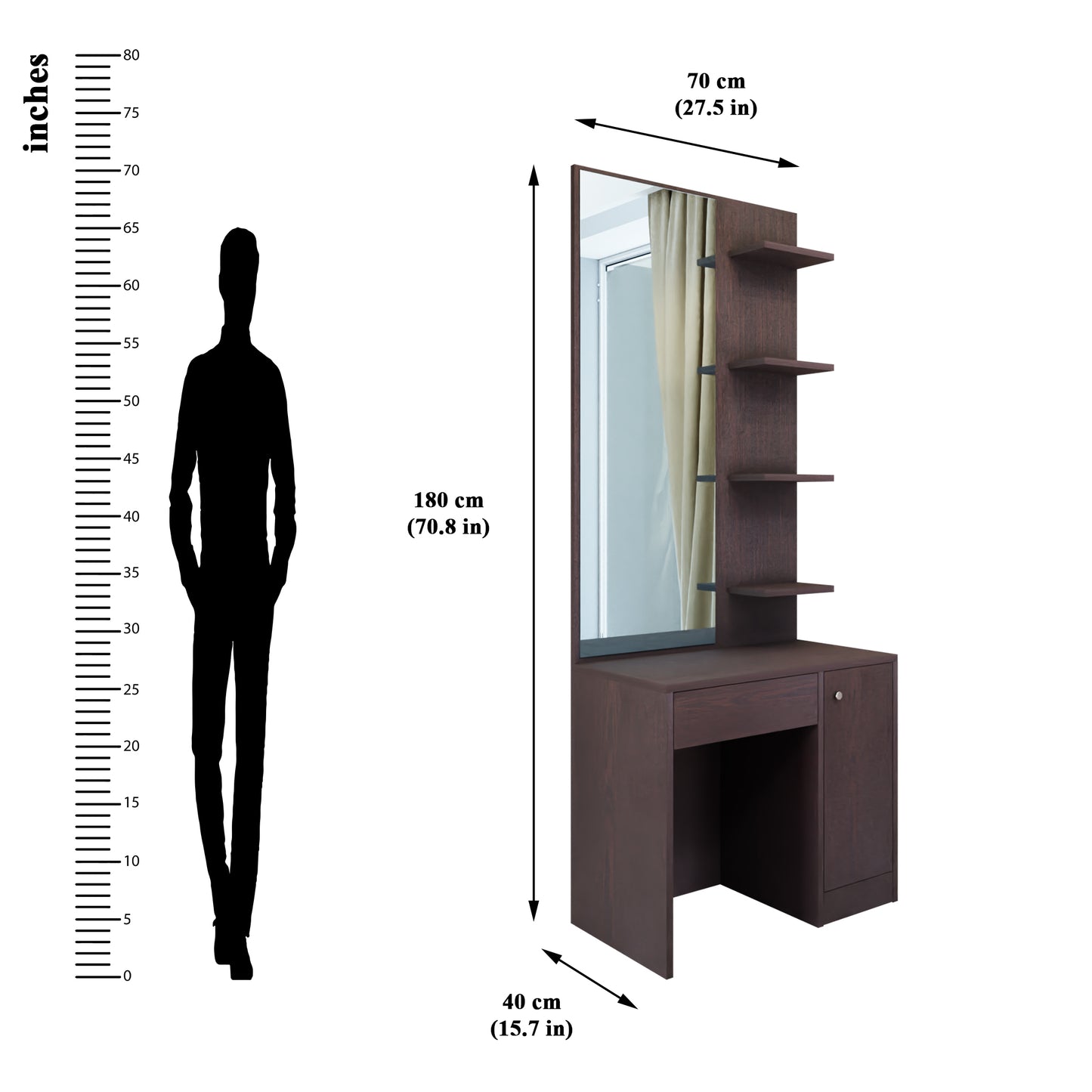 Dressing Table with Mirror Door | Door, Drawer & Open Shelves Dressing Table VIKI FURNITURE
