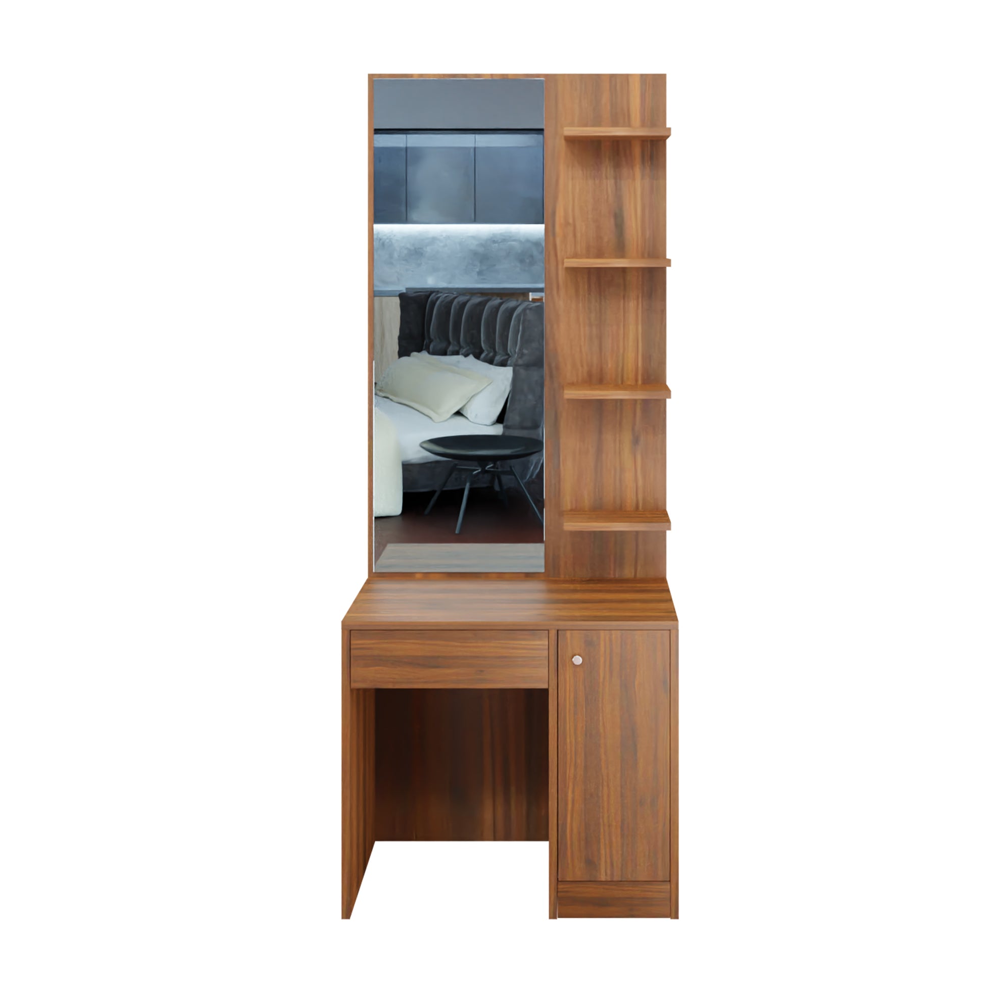 Dressing Table with Mirror Door | Door, Drawer & Open Shelves Dressing Table VIKI FURNITURE