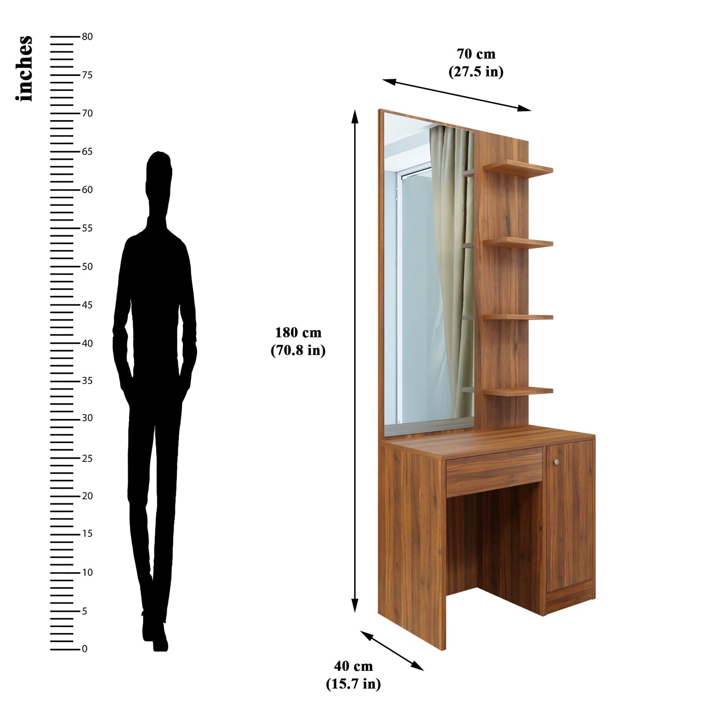 Dressing Table with Mirror Door | Door, Drawer & Open Shelves Dressing Table VIKI FURNITURE