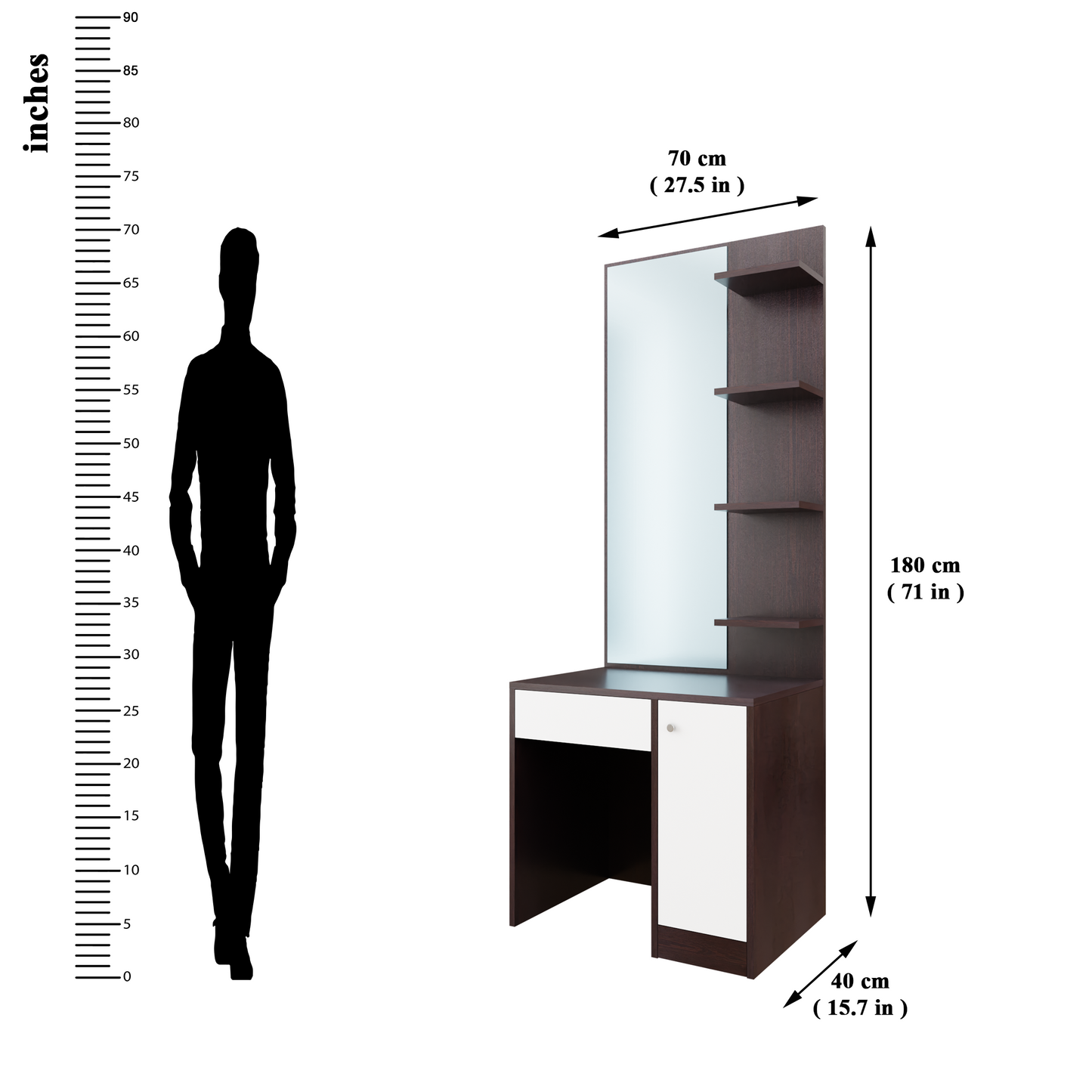 Dressing Table with Mirror Door | Door, Drawer & Open Shelves | Multi Color Dressing Table VIKI FURNITURE
