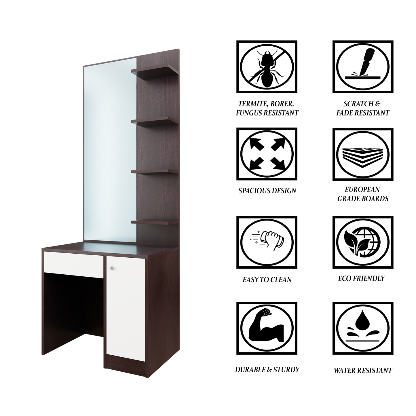 Dressing Table with Mirror Door | Door, Drawer & Open Shelves | Multi Color Dressing Table VIKI FURNITURE