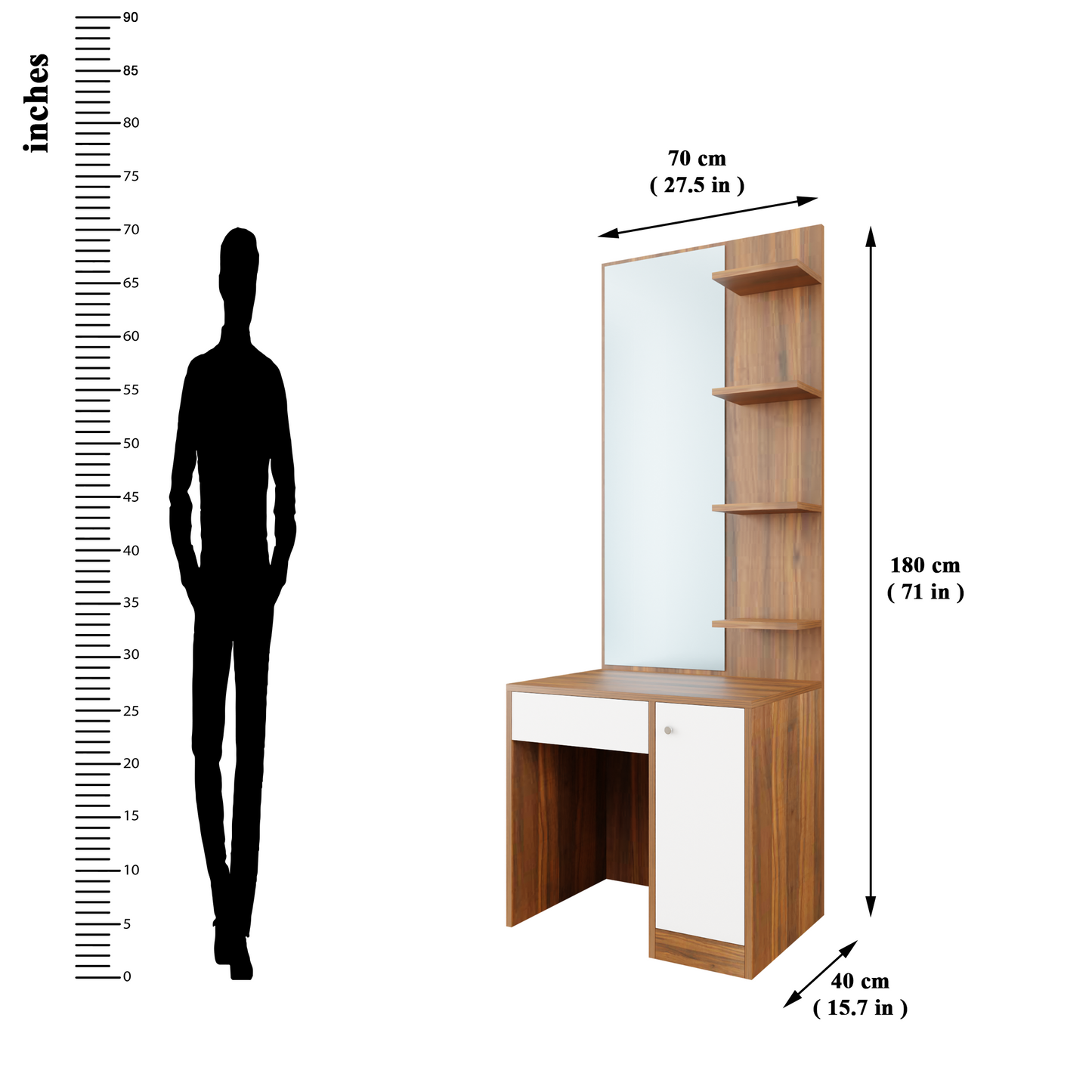 Dressing Table with Mirror Door | Door, Drawer & Open Shelves | Multi Color Dressing Table VIKI FURNITURE