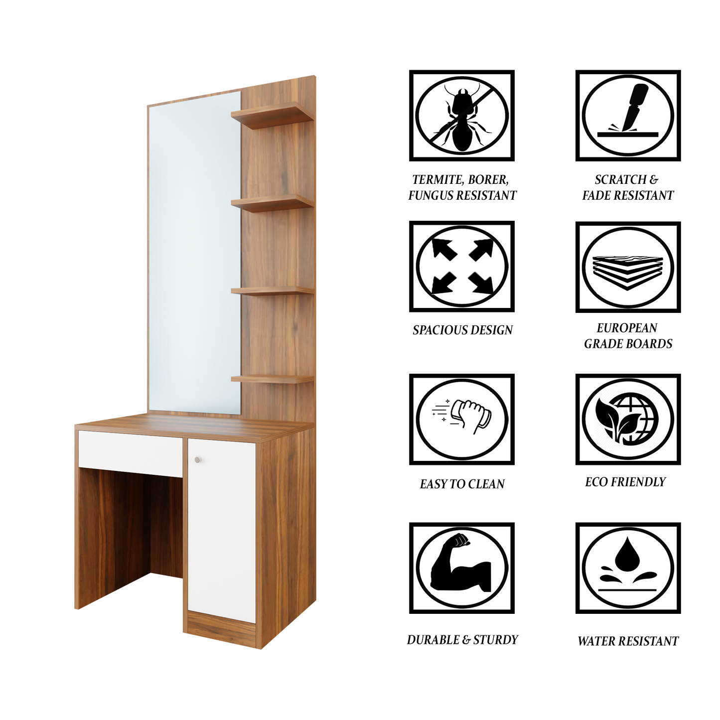 Dressing Table with Mirror Door | Door, Drawer & Open Shelves | Multi Color Dressing Table VIKI FURNITURE