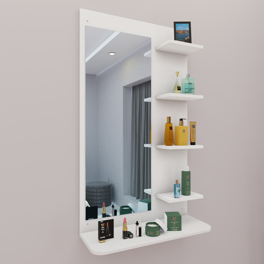 Dressing Table with Mirror | Open Shelves Dressing Table VIKI FURNITURE Frosty White