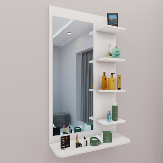 Dressing Table with Mirror | Open Shelves Dressing Table VIKI FURNITURE Frosty White  