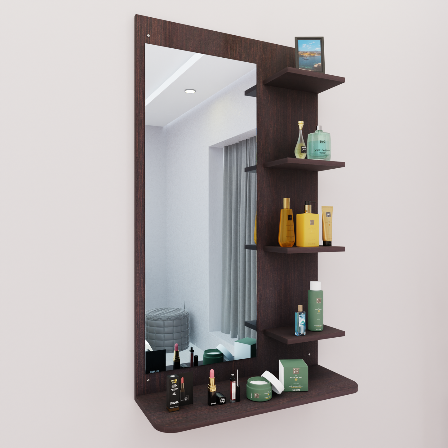 Dressing Table with Mirror | Open Shelves Dressing Table VIKI FURNITURE Dark Wenge  