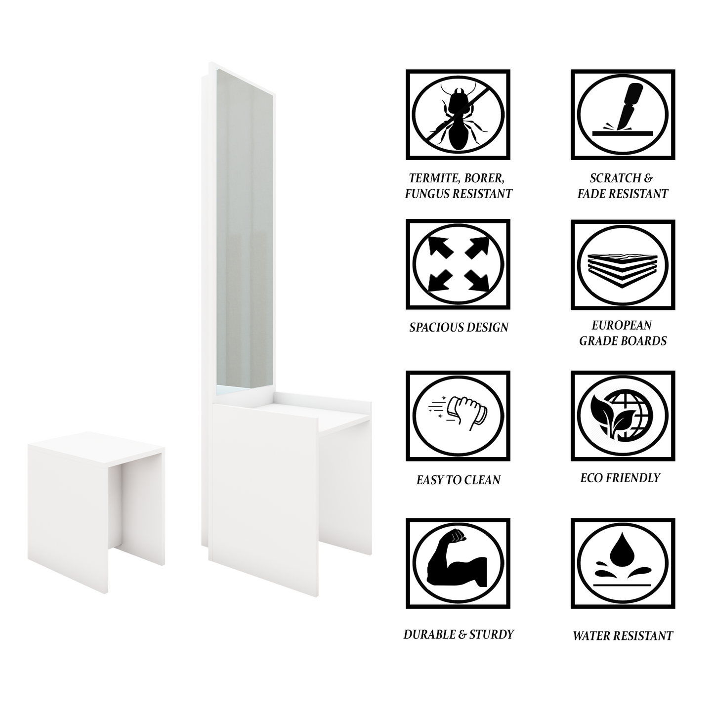 Dressing table with Mirror | Stool | Open Shelves Dressing Table VIKI FURNITURE