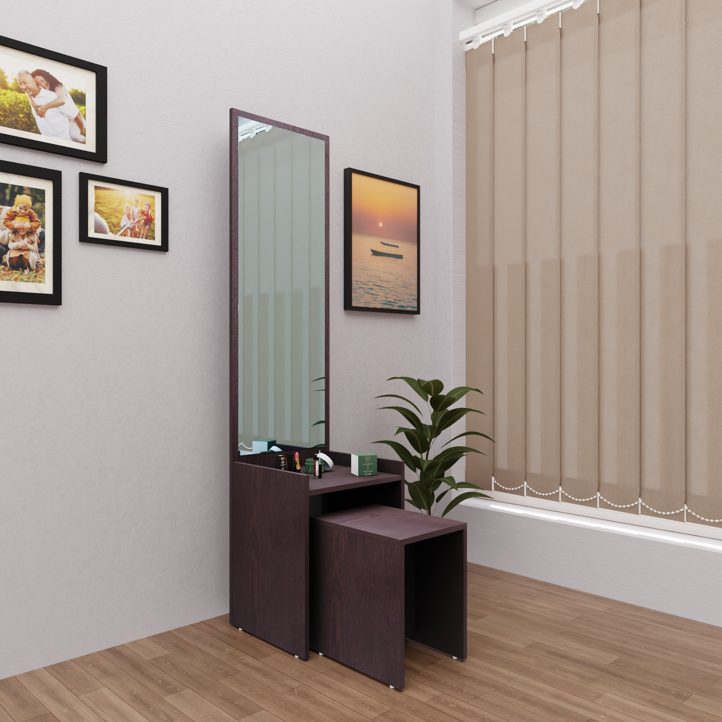Dressing table with Mirror | Stool | Open Shelves Dressing Table VIKI FURNITURE Dark Wenge