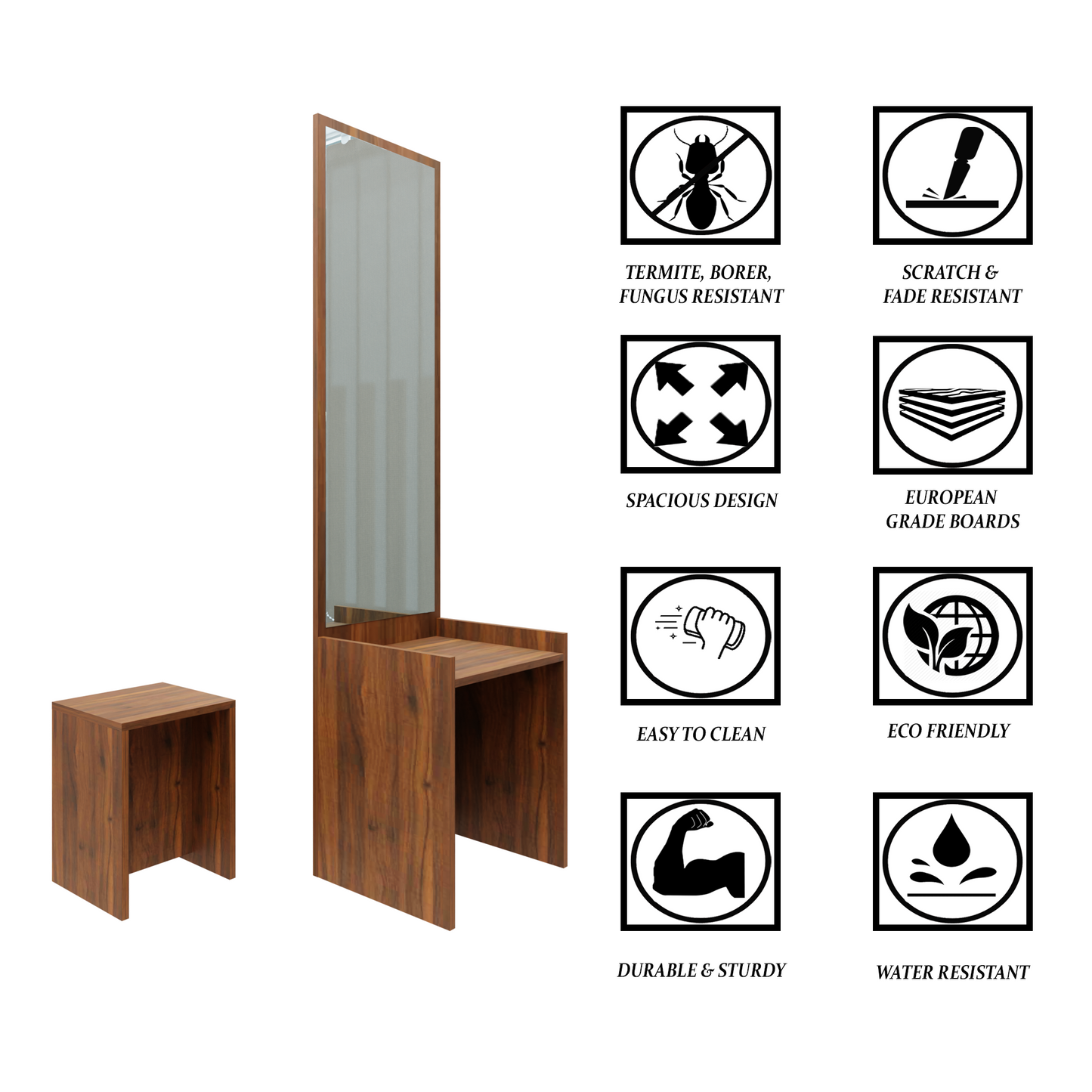 Dressing table with Mirror | Stool | Open Shelves Dressing Table VIKI FURNITURE