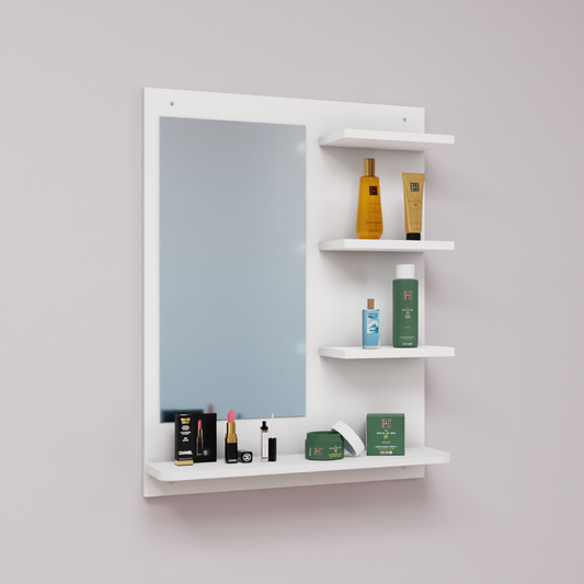 Dressing Table with Mirror | Open Shelves Dressing Table VIKI FURNITURE Frosty White