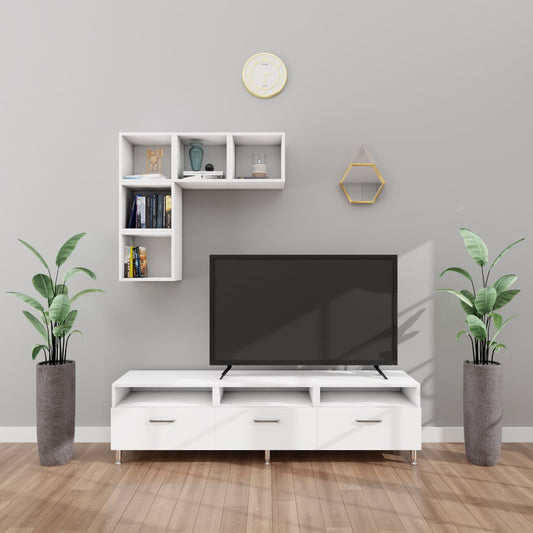 VIKI TV Unit with 3 Drawer  and  Wall Cabinet  Size :180cmsx40cmsx38cms ( Frosty White) TV Unit VIKI FURNITURE   