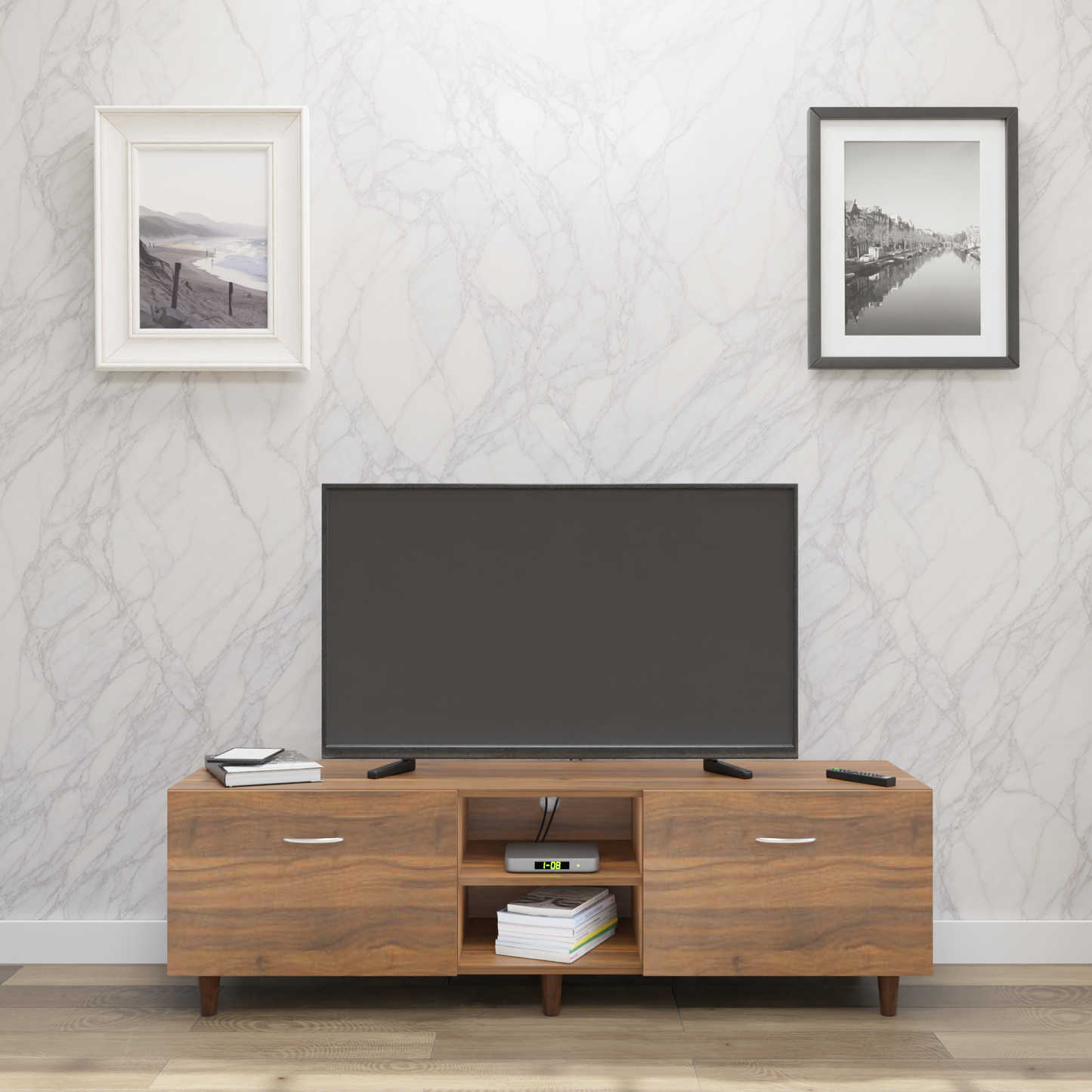 TV Unit | Drawers, Open Shelf | Single Color TV & Entertainment Unit VIKI FURNITURE Brussel Walnut