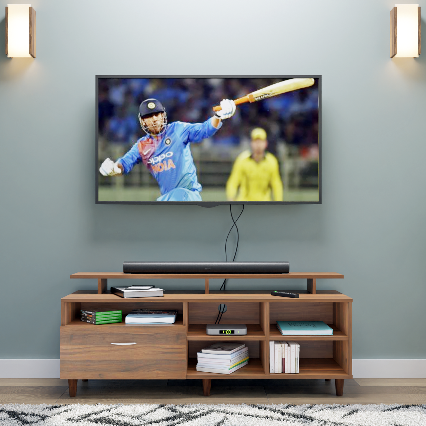 TV Unit | 1 Drawer, Shelf, Open Shelves & Extension | Single Color TV & Entertainment Unit VIKI FURNITURE