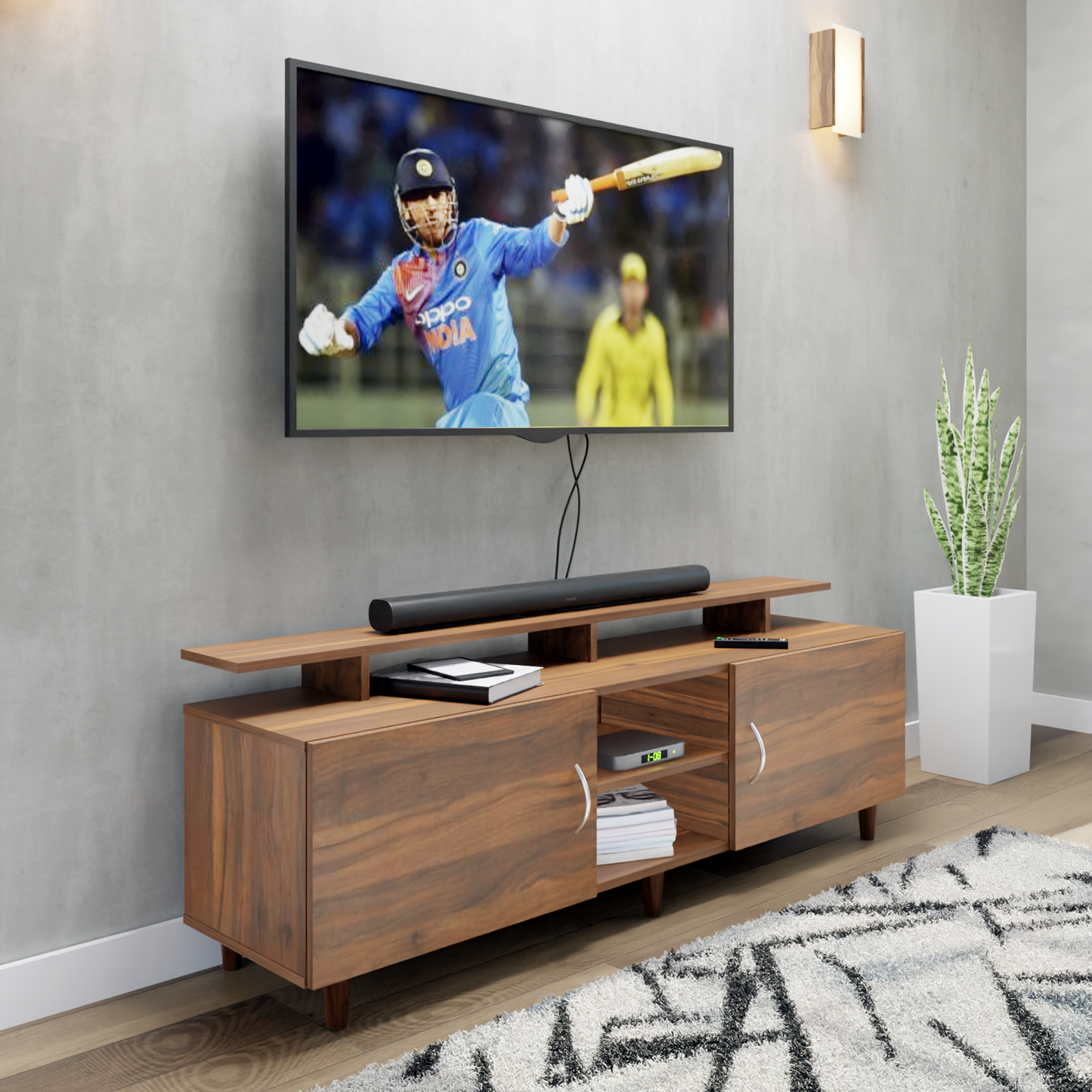 TV unit | 2 Doors, Open Shelves & Extension | Single Color TV & Entertainment Unit VIKI FURNITURE