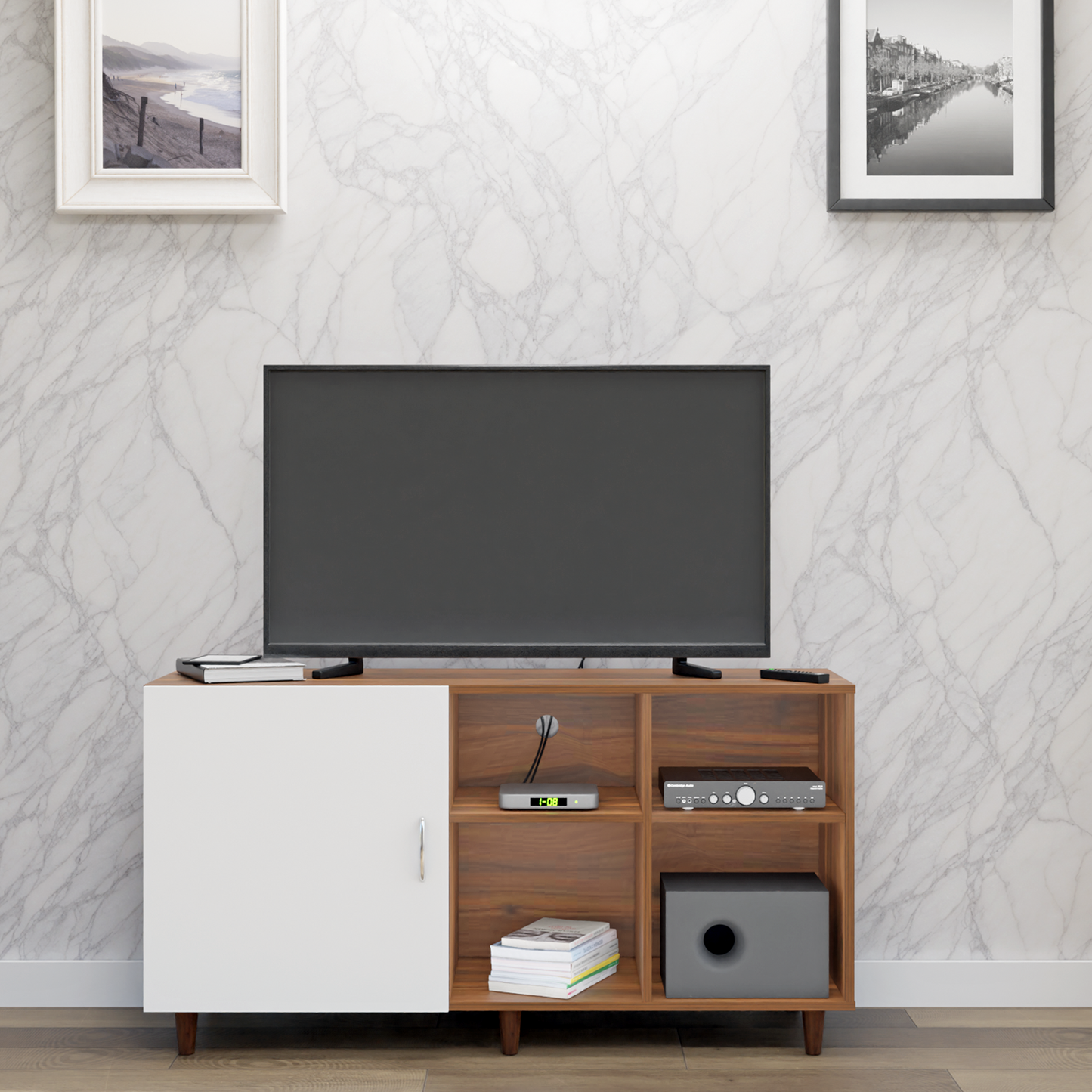 TV Unit | 1 Door, Open Shelves | Dual Color TV & Entertainment Unit VIKI FURNITURE