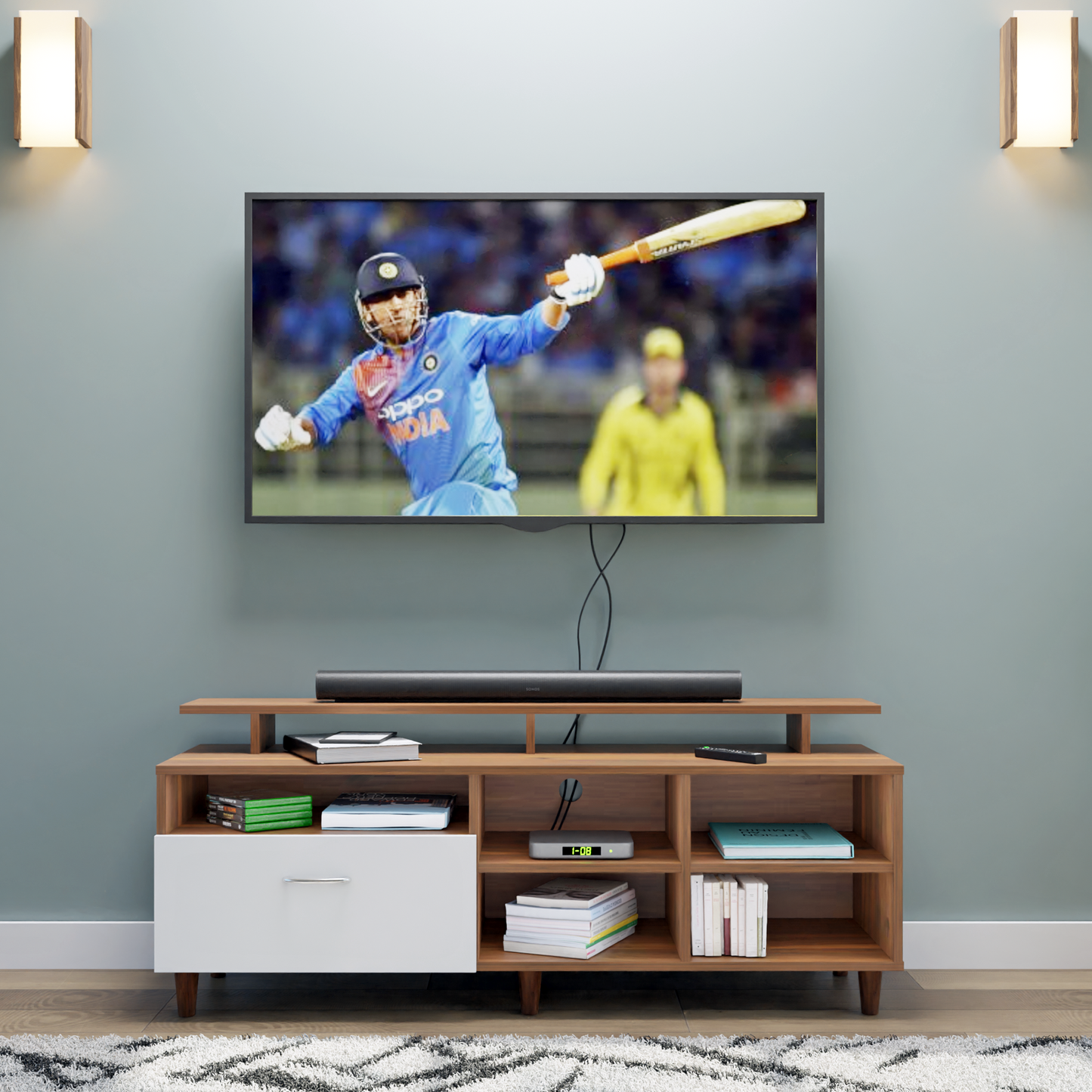 TV Unit | 1 Drawer, Shelf, Open Shelves & Extension | Dual Color TV & Entertainment Unit VIKI FURNITURE