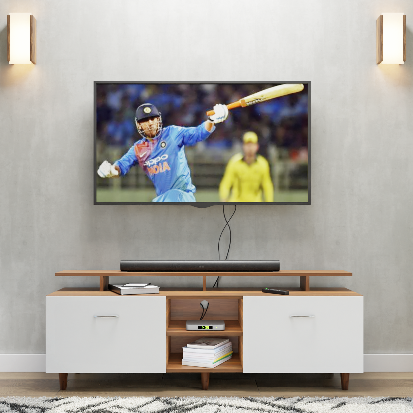 TV Unit | Drawers, Open Shelf & Extension | Dual Color TV & Entertainment Unit VIKI FURNITURE Brussel Walnut with Frosty White