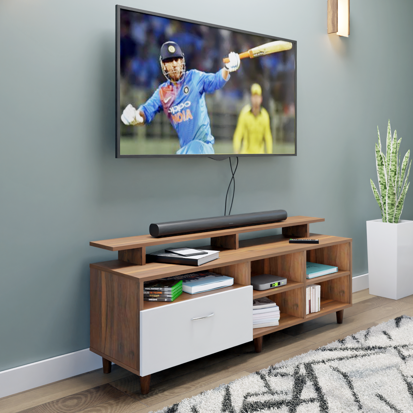TV Unit | 1 Drawer, Shelf, Open Shelves & Extension | Dual Color TV & Entertainment Unit VIKI FURNITURE