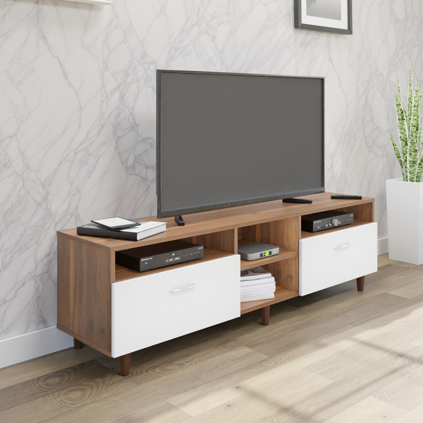 TV Unit | 2 Drawers, Open Shelves | Dual Color TV & Entertainment Unit VIKI FURNITURE