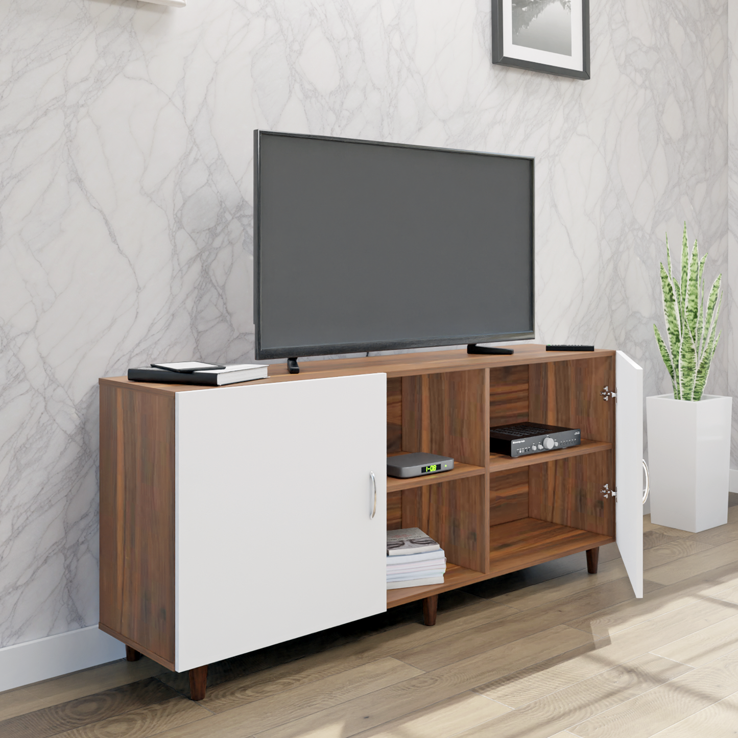 TV Unit | 2 Doors, Open Shelves | Dual Color TV & Entertainment Unit VIKI FURNITURE