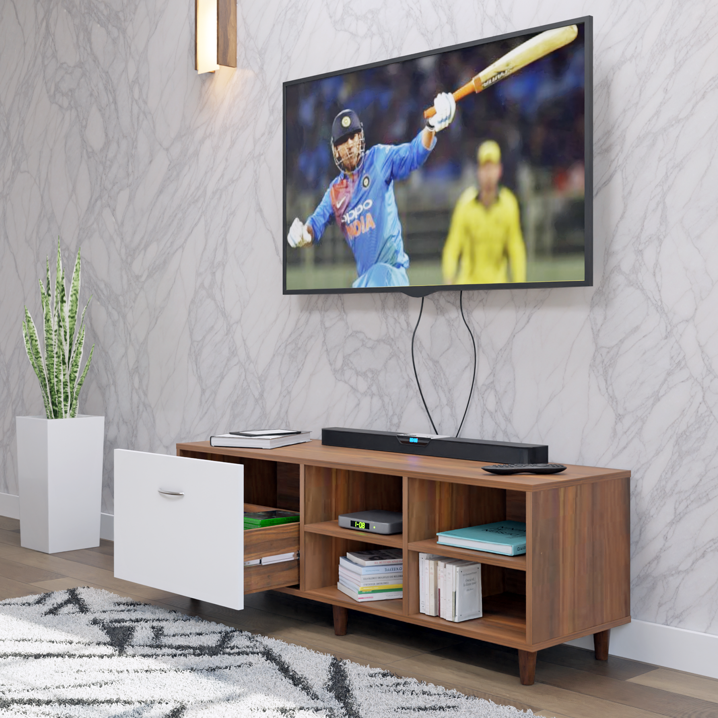 TV Unit | 1 Drawer, Open Shelves | Dual Color TV & Entertainment Unit VIKI FURNITURE