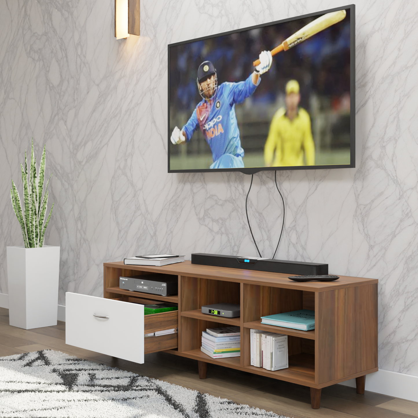 TV Unit | 1 Drawer, Shelf, Open Shelves & | Dual Color TV & Entertainment Unit VIKI FURNITURE