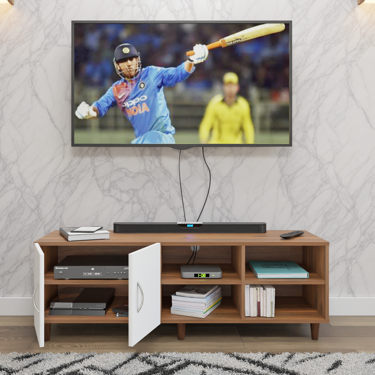 TV Unit | 2 Door, Open Shelves | Dual Color TV & Entertainment Unit VIKI FURNITURE