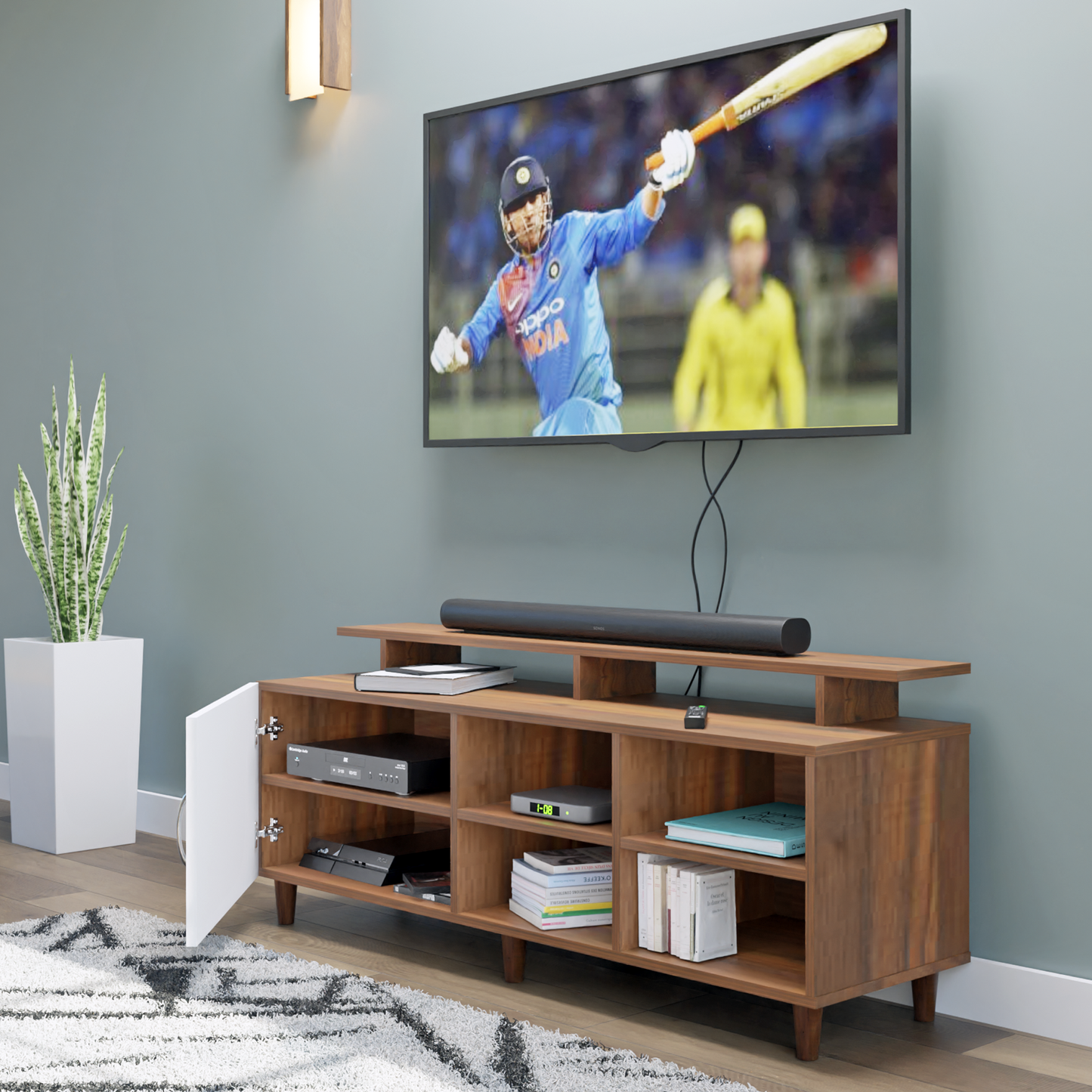 TV Unit | 1 Door, Open Shelves & Extension | Dual Color TV & Entertainment Unit VIKI FURNITURE