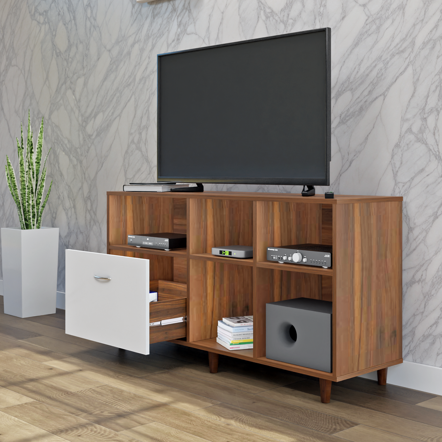 TV Unit | 1 Drawer, Shelf & Open Shelves | Dual Color TV & Entertainment Unit VIKI FURNITURE