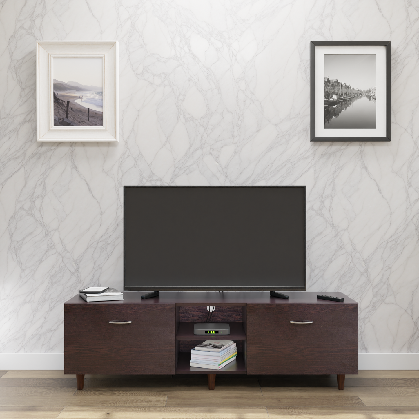 TV Unit | Drawers, Open Shelf | Single Color TV & Entertainment Unit VIKI FURNITURE Dark Wenge
