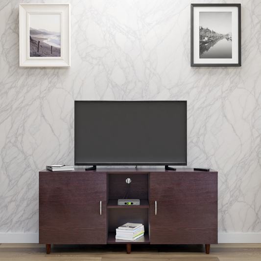 TV Unit | 2 Doors, Open Shelves | Single Color TV & Entertainment Unit VIKI FURNITURE Dark Wenge