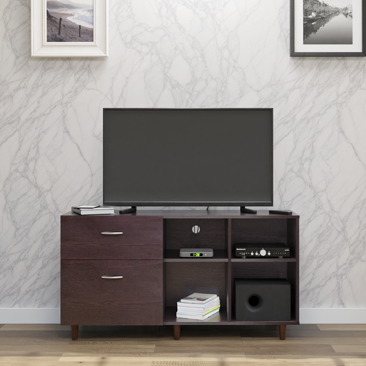 TV Unit | 2 Drawers, Shelf & Open Shelves | Single Color TV & Entertainment Unit VIKI FURNITURE