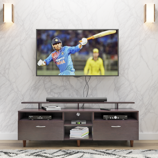 TV Unit | 2 Drawers, Open Shelves & Extension | Single Color TV & Entertainment Unit VIKI FURNITURE Dark Wenge