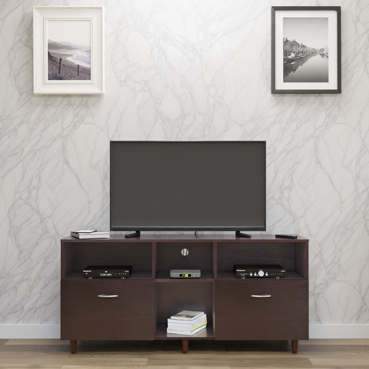 TV unit | 2 Drawers, Shelf & Open Shelves | Single Color TV & Entertainment Unit VIKI FURNITURE Dark Wenge