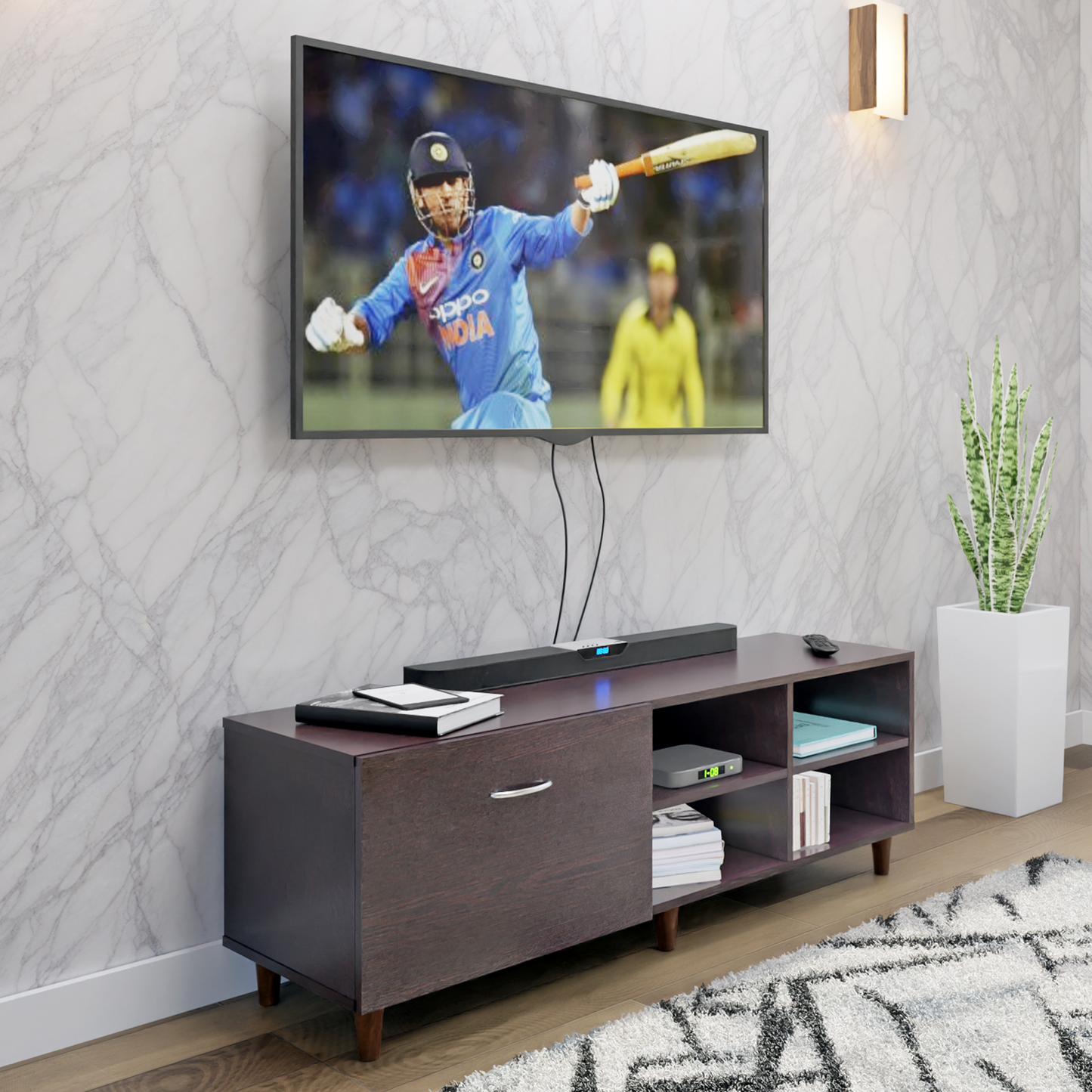 TV Unit | 1 Drawer, Open Shelves | Single Color TV & Entertainment Unit VIKI FURNITURE Dark Wenge