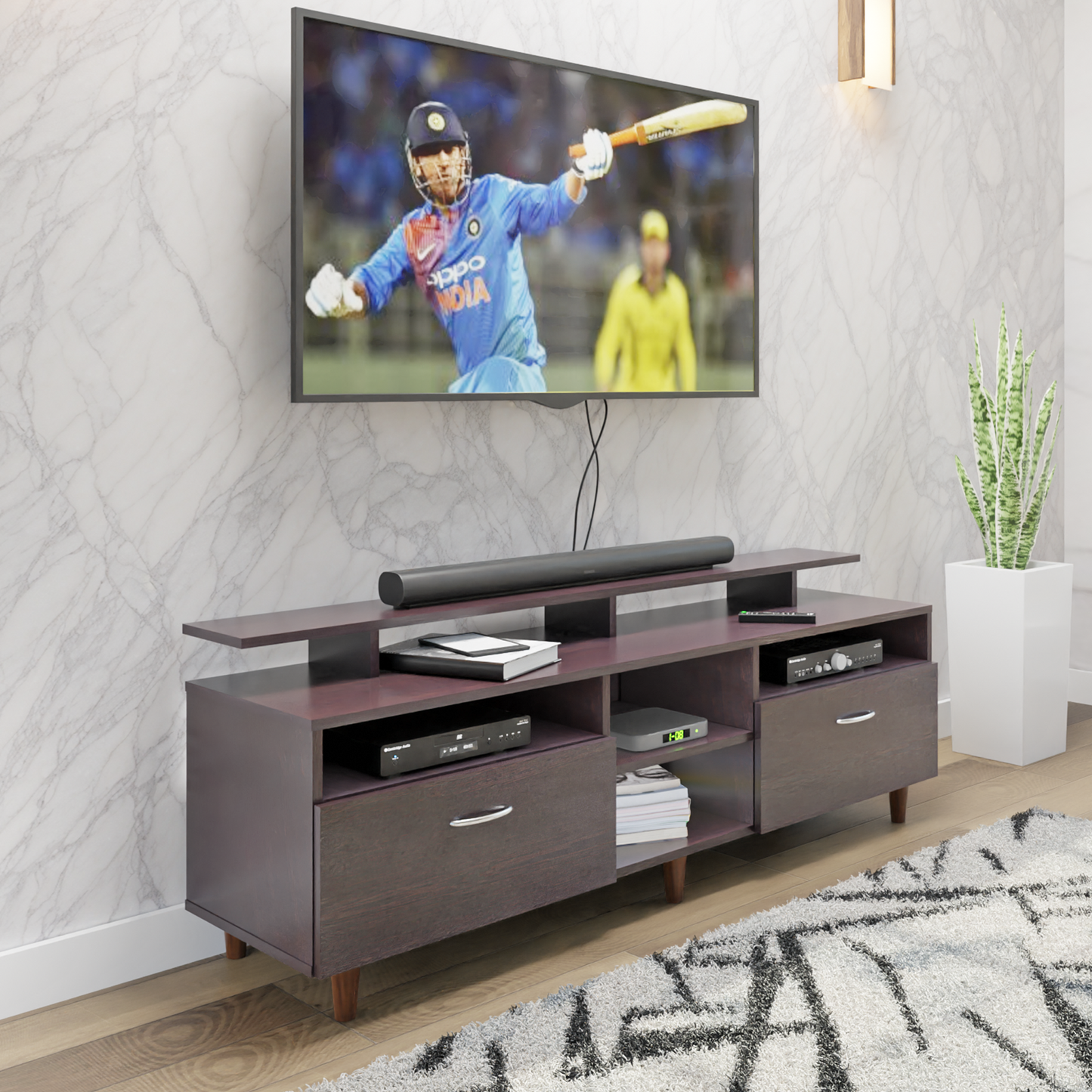 TV Unit | 2 Drawers, Open Shelves & Extension | Single Color TV & Entertainment Unit VIKI FURNITURE