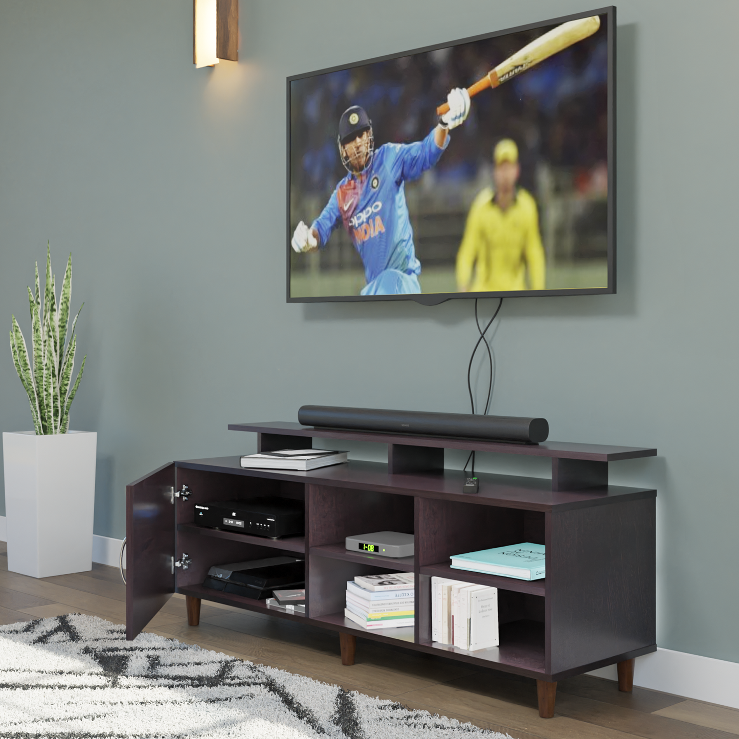 TV Unit | 1 Door, Open Shelves & Extension | Single Color TV & Entertainment Unit VIKI FURNITURE