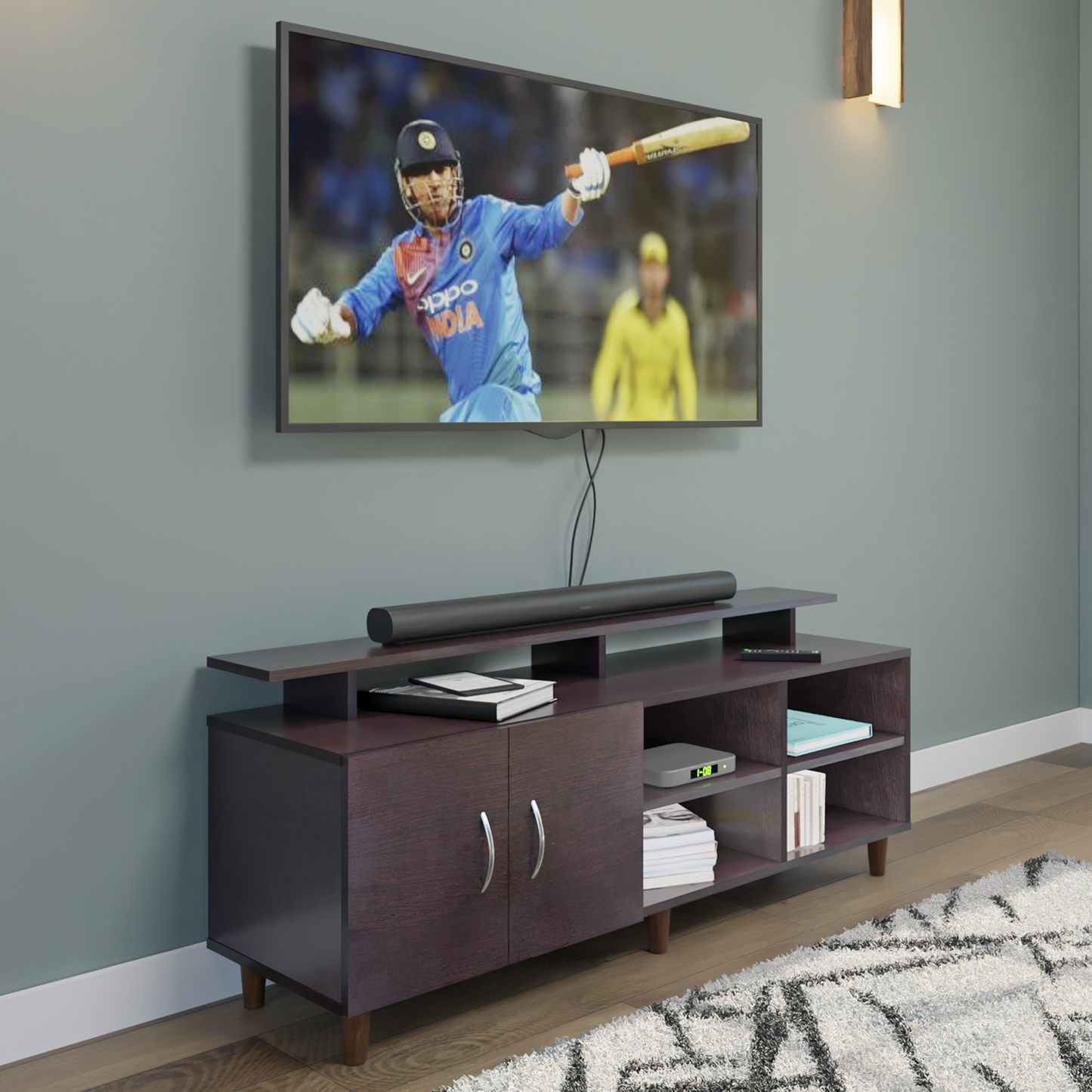 TV Unit | 2 Door, Open Shelves & Extension | Single Color TV & Entertainment Unit VIKI FURNITURE Dark Wenge