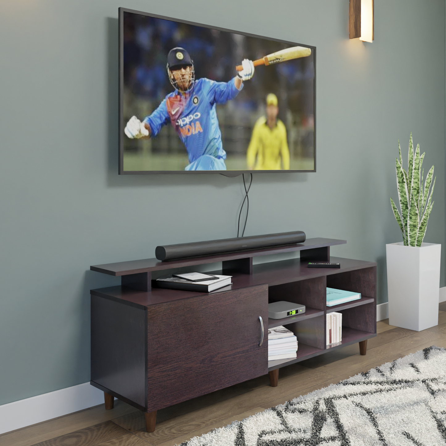 TV Unit | 1 Door, Open Shelves & Extension | Single Color TV & Entertainment Unit VIKI FURNITURE Dark Wenge