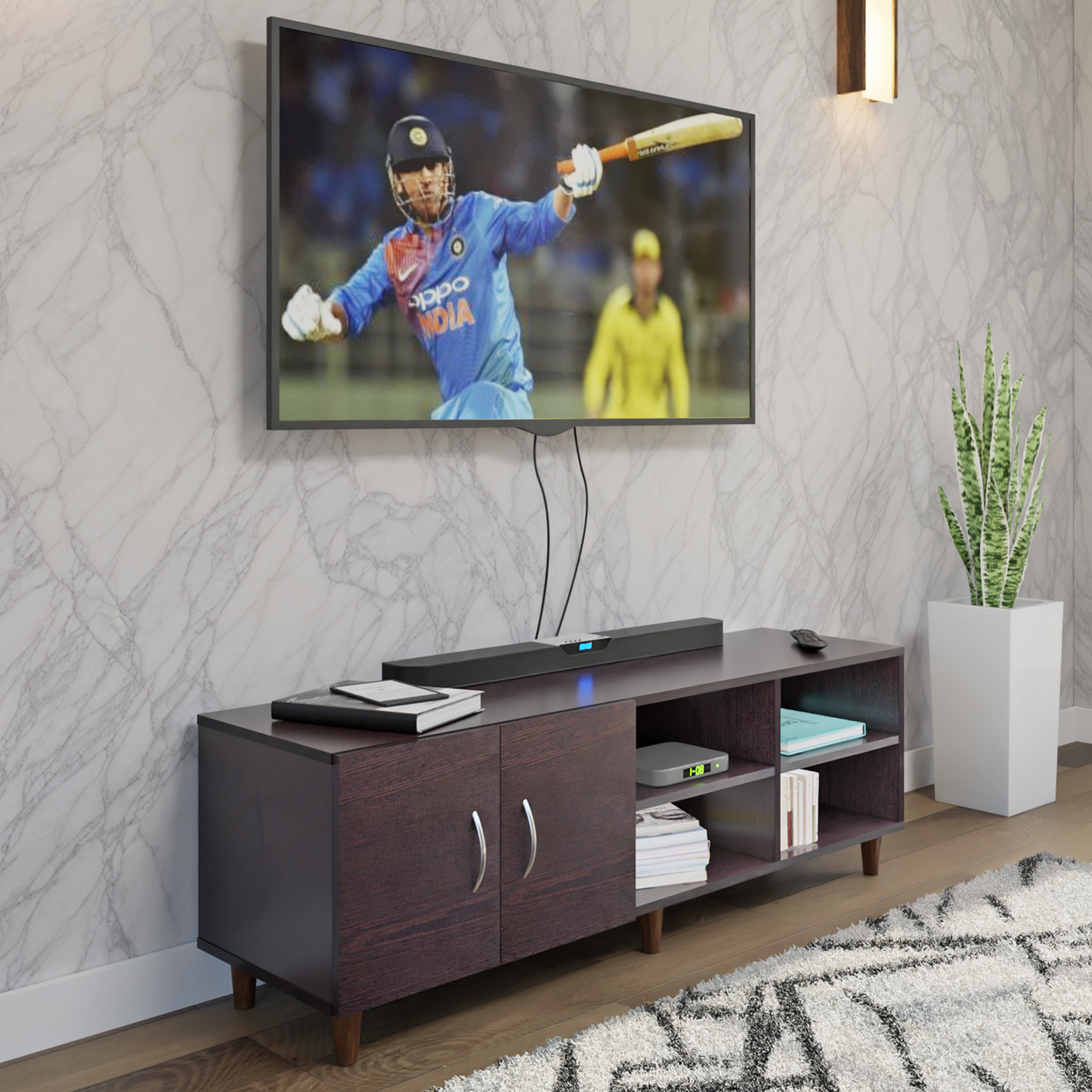 TV Unit | 2 Door, Open Shelves | Single Color TV & Entertainment Unit VIKI FURNITURE Dark Wenge
