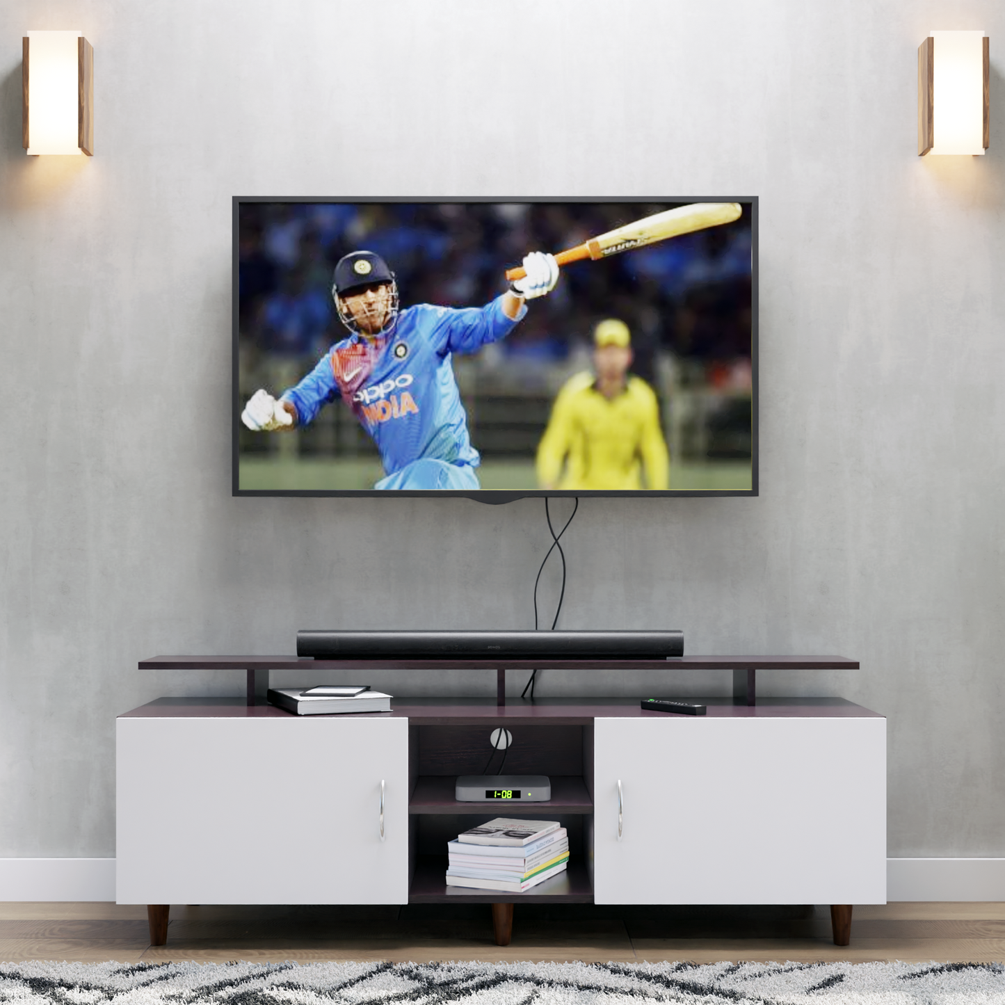 TV unit | 2 Doors, Open Shelves & Extension | Dual Color TV & Entertainment Unit VIKI FURNITURE Dark Wenge with Frosty White