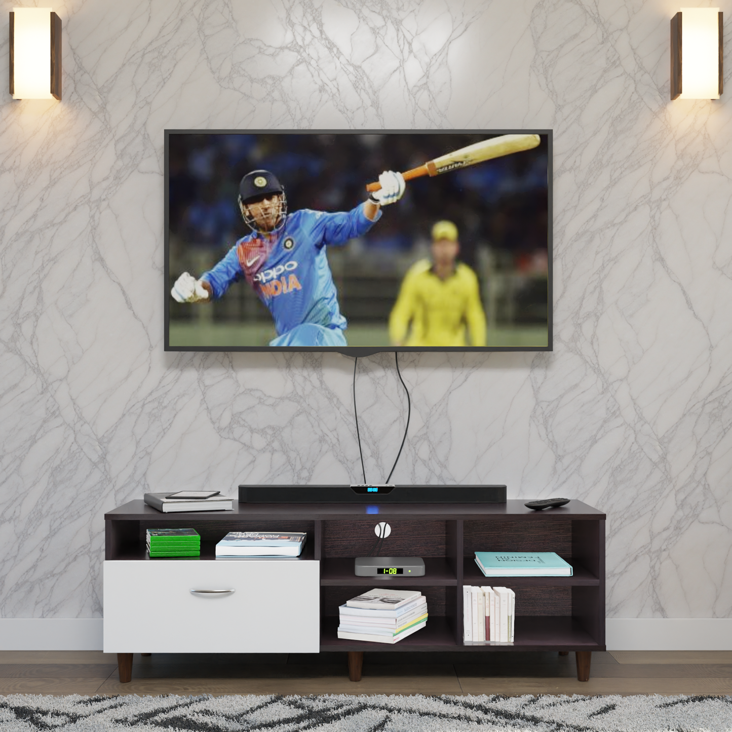 TV Unit | 1 Drawer, Shelf, Open Shelves & | Dual Color TV & Entertainment Unit VIKI FURNITURE