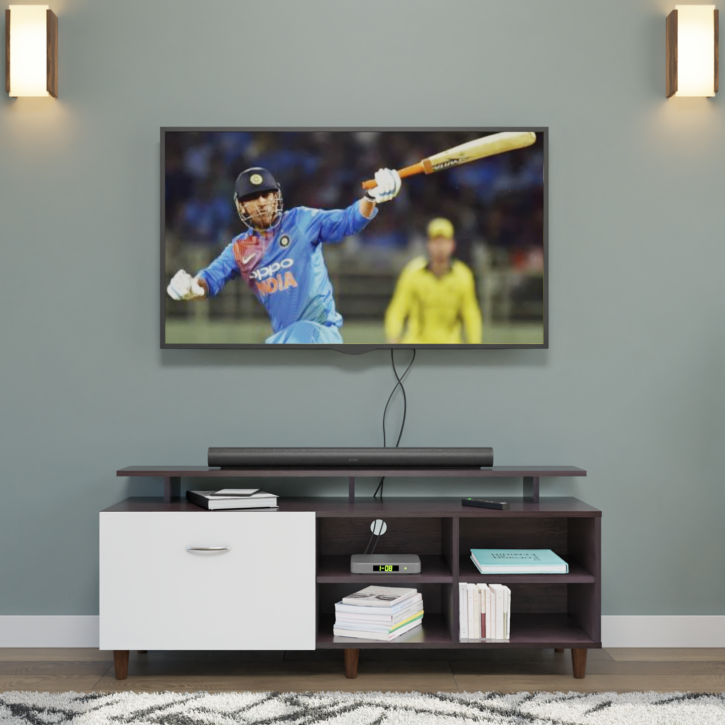 TV Unit | 1 Drawer, Open Shelves & Extension | Dual Color TV & Entertainment Unit VIKI FURNITURE