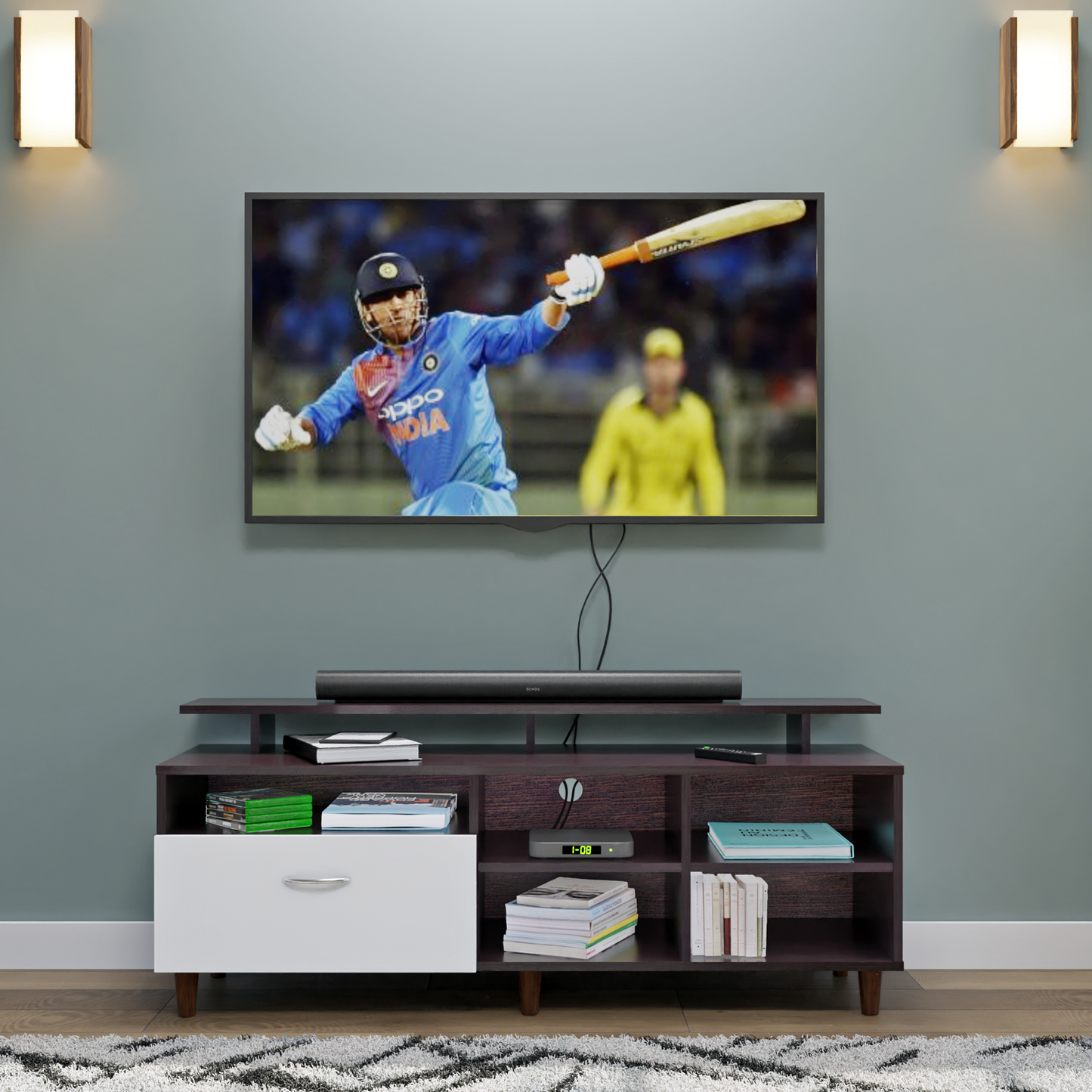 TV Unit | 1 Drawer, Shelf, Open Shelves & Extension | Dual Color TV & Entertainment Unit VIKI FURNITURE