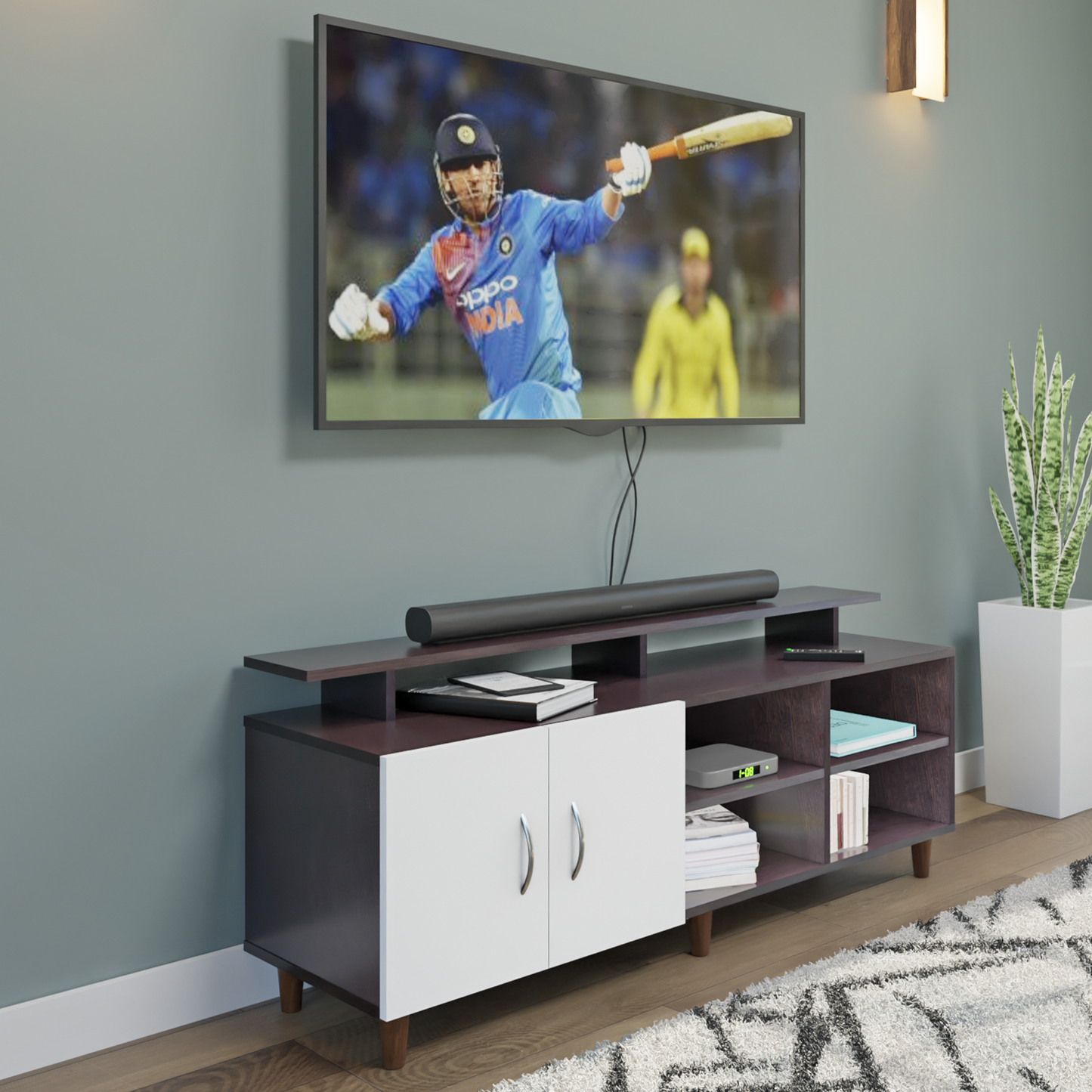 TV Unit | 2 Door, Open Shelves & Extension | Dual Color TV & Entertainment Unit VIKI FURNITURE